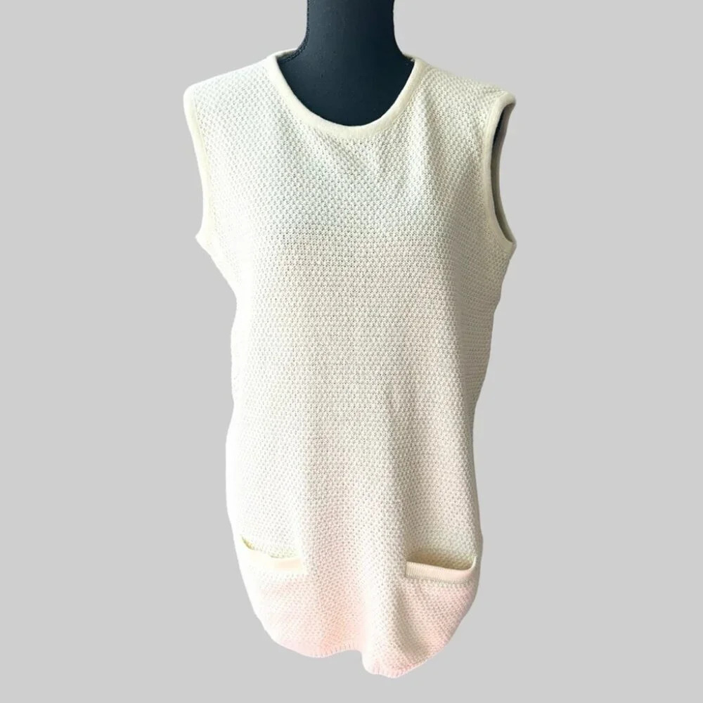 Vintage Linda Lundstrom Sleeveless Ivory Long Length Sweater